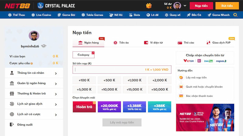 Net88 phương thức nạp tiền